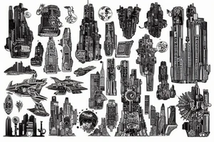 Map of a futuristic mega city tattoo idea