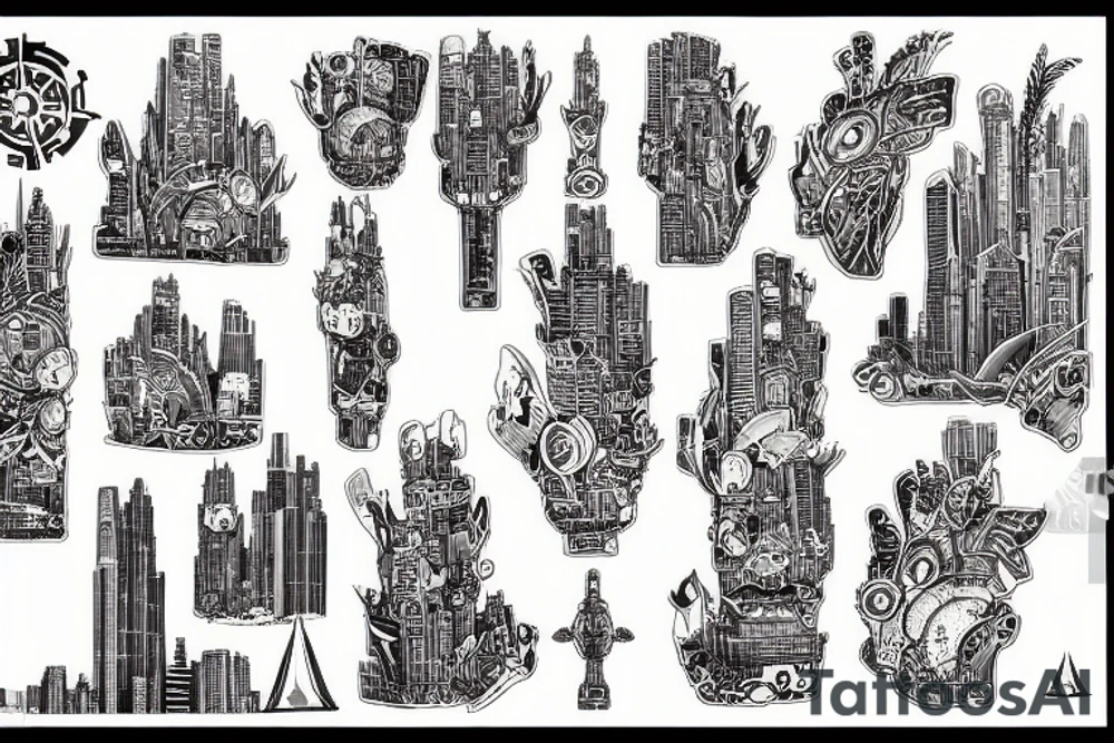 Map of a futuristic mega city tattoo idea