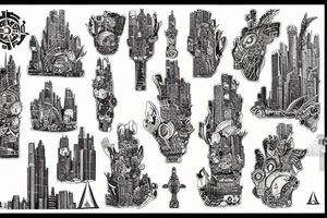 Map of a futuristic mega city tattoo idea