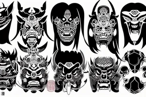 A japanese oni mask cyberpunk style tattoo idea