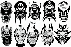 A japanese oni mask cyberpunk style tattoo idea