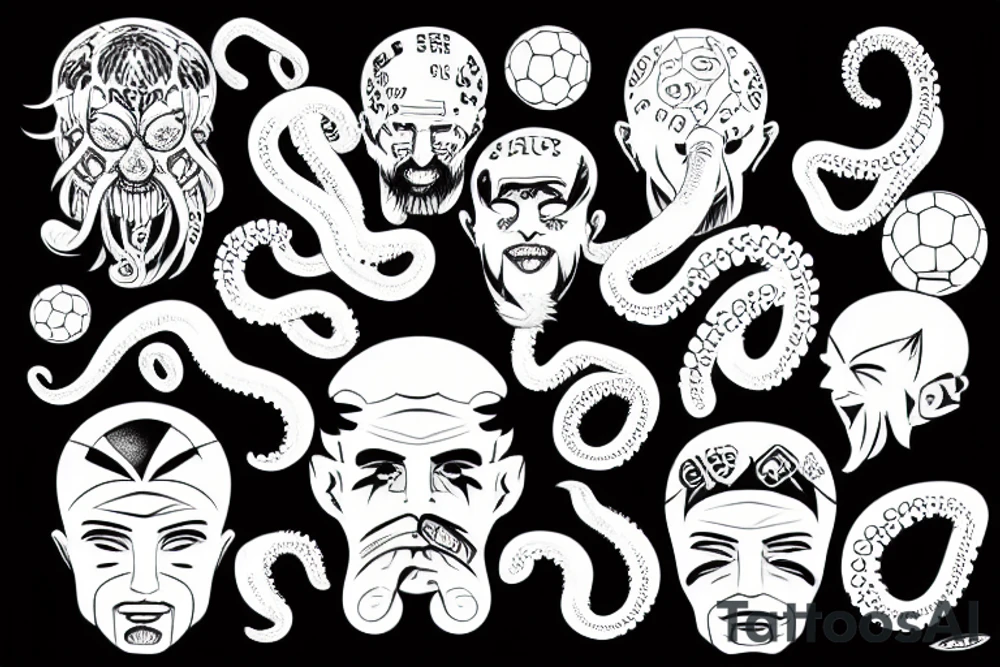octopus with Leo Messi's soccer player face tattoo idea