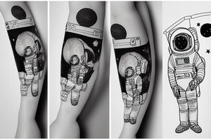 dog astronaut with galaxy in space tattoo idea