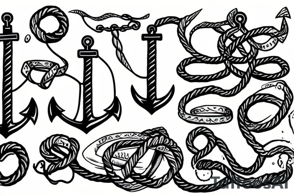 An anchor drowning with cut ropes tattoo idea