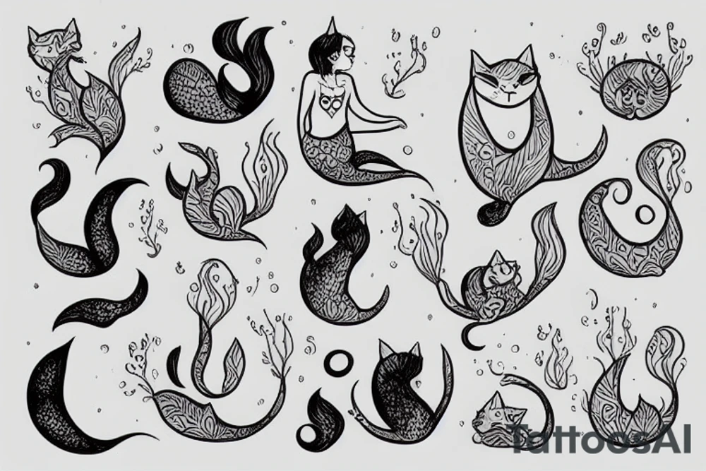 a mermaid cat tattoo idea