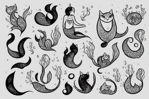 a mermaid cat tattoo idea