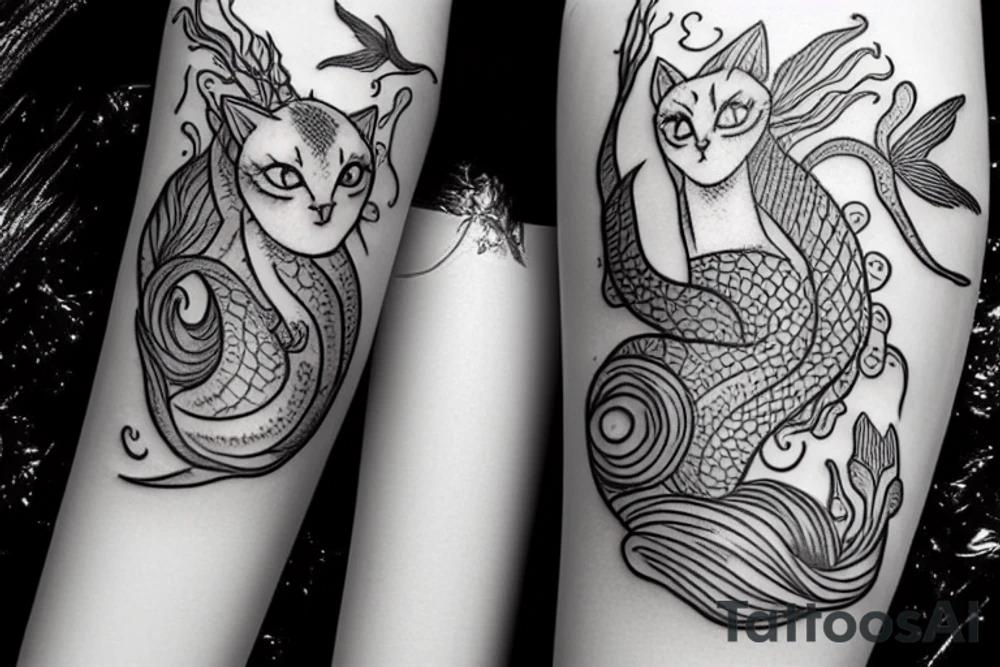 a mermaid cat tattoo idea