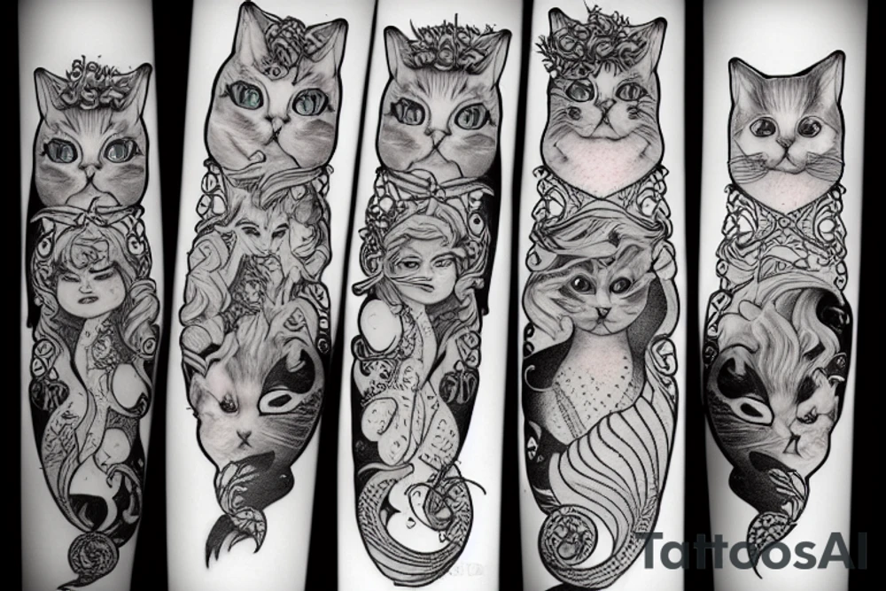 a mermaid cat tattoo idea