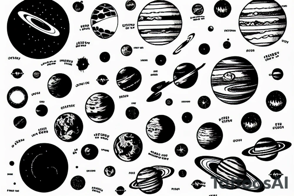 The planets in the solar system aligned in a single line tattoo idea