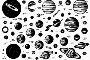 The planets in the solar system aligned in a single line tattoo idea