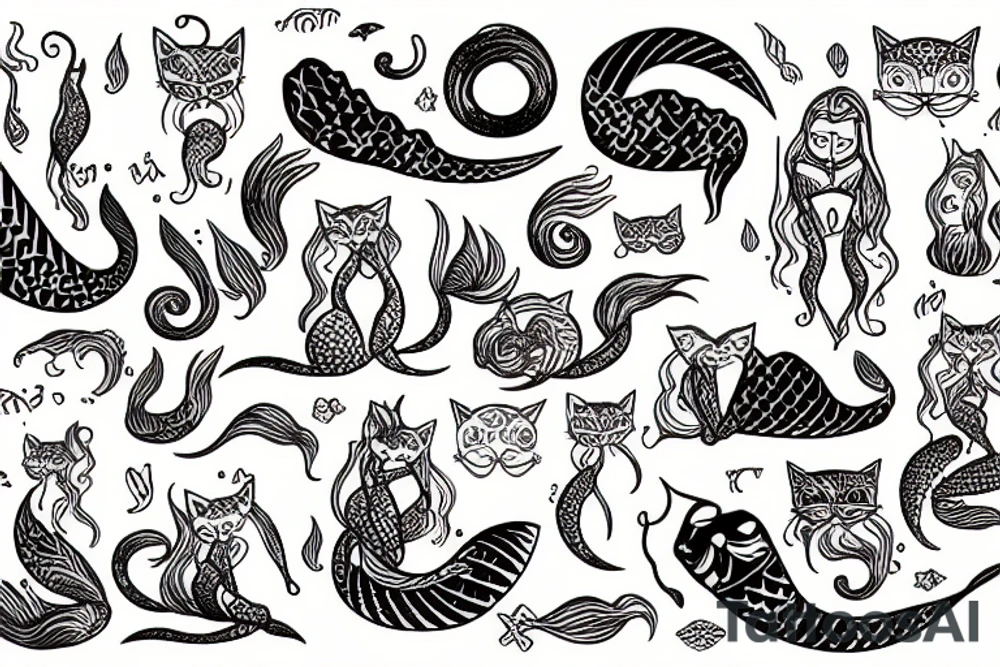 a mermaid cat tattoo idea