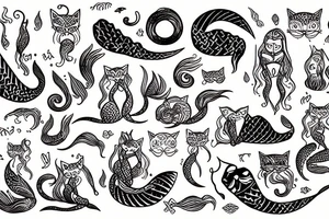 a mermaid cat tattoo idea