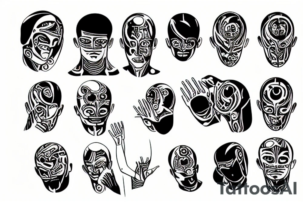 A half human half robot praying tattoo idea