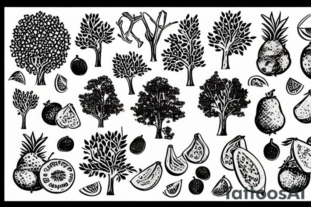 A small tree with tons of fruits, which are themselves trees tattoo idea