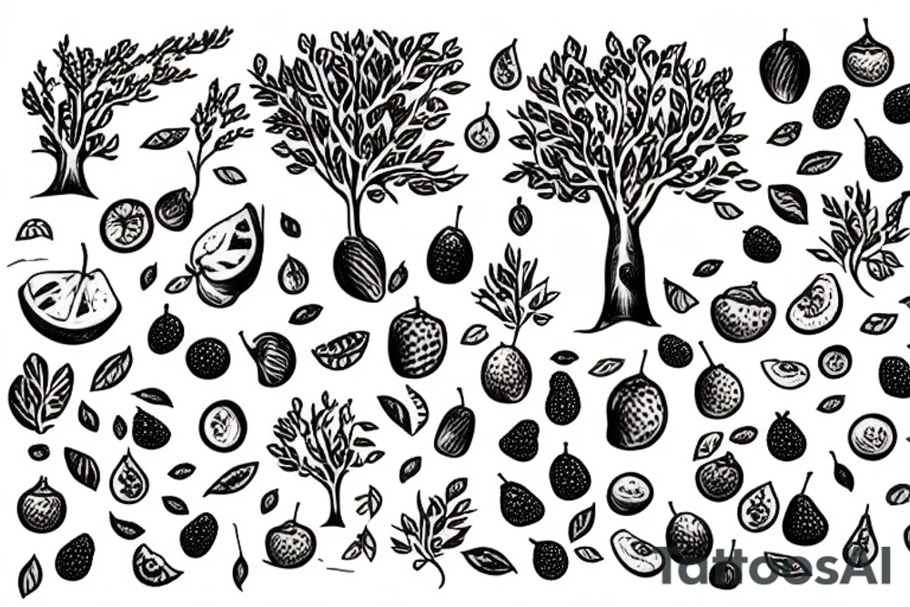 A small tree with tons of fruits, which are themselves trees tattoo idea
