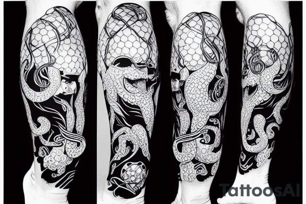 Leo Messi with octopus like legs playing football tattoo idea