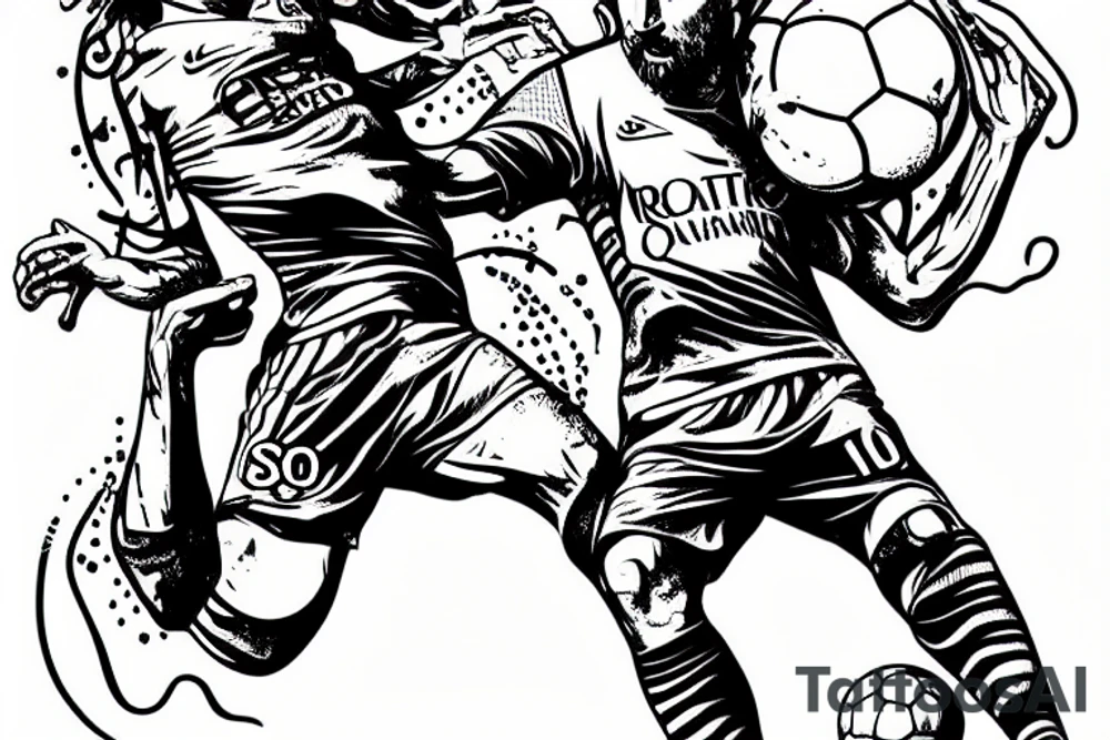 Leo Messi with octopus like legs playing with a soccer ball tattoo idea