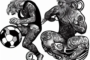 Leo Messi with octopus like legs playing with a soccer ball tattoo idea