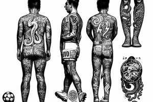 A soccer player with Leo Messi head and octopus legs. tattoo idea