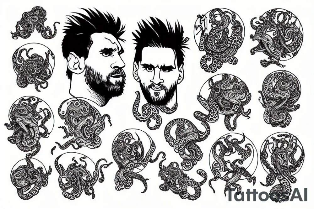 Leo Messi with octopus extremeties tattoo idea