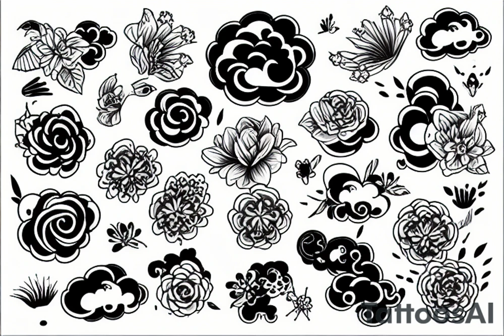 clouds, wind and flower tattoo idea