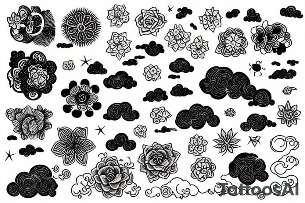 clouds, wind and flower tattoo idea
