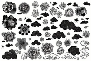 clouds, wind and flower tattoo idea