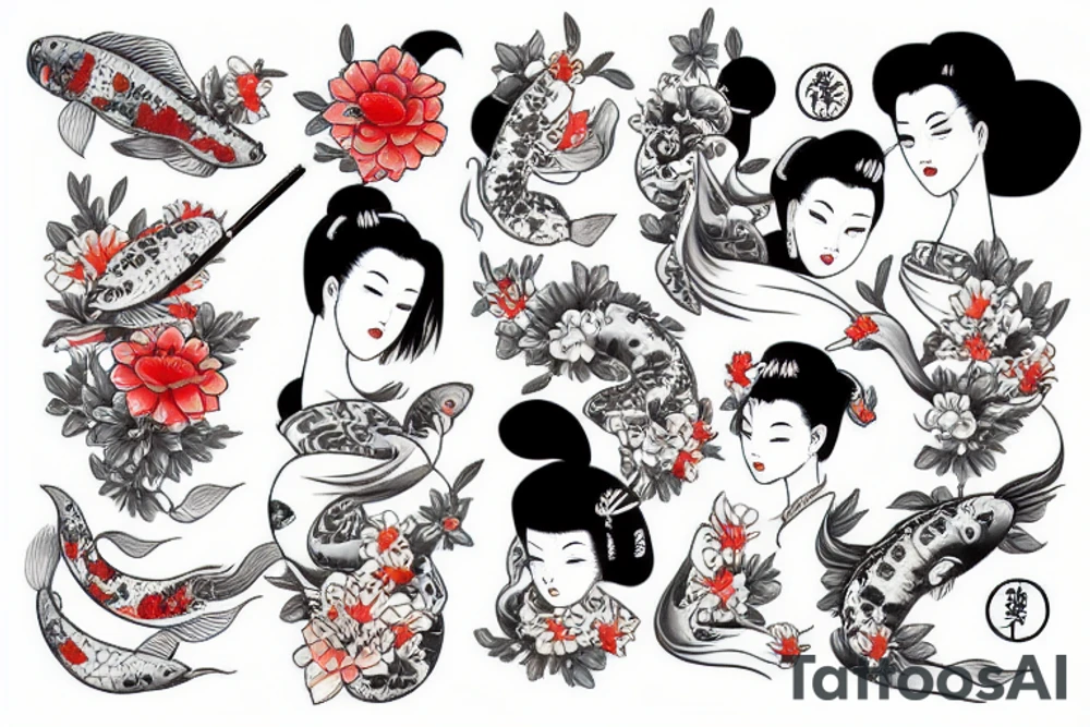 Geisha whit I I Ma and koi fish tattoo idea