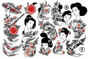 Geisha whit I I Ma and koi fish tattoo idea