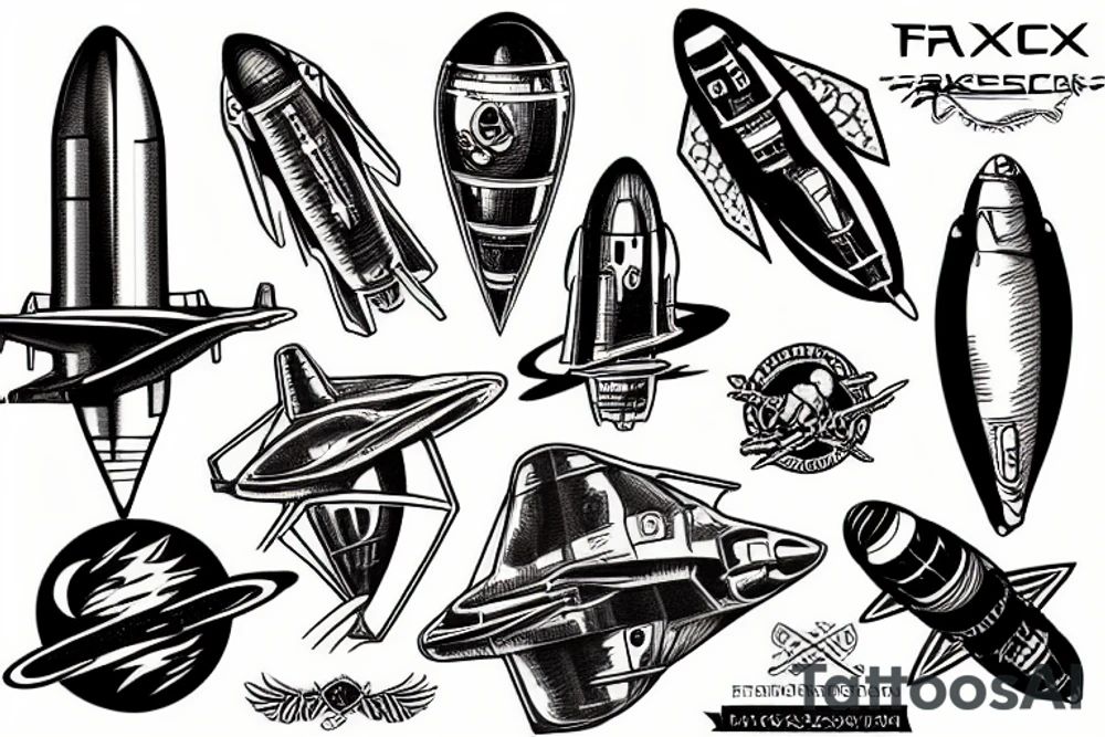 american traditional tattoo of spacex starship tattoo idea