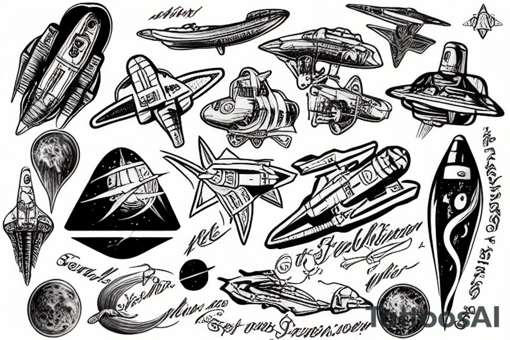 american traditional tattoo of spacex starship tattoo idea