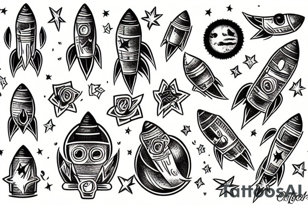 american traditional tattoo of rocket tattoo idea