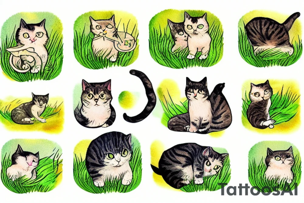 Cat on the grass tattoo idea