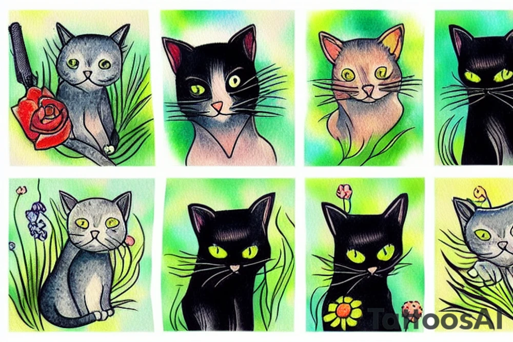 Cat on the grass tattoo idea