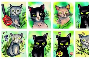 Cat on the grass tattoo idea