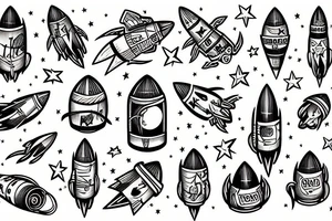 american traditional rocket taking off tattoo idea