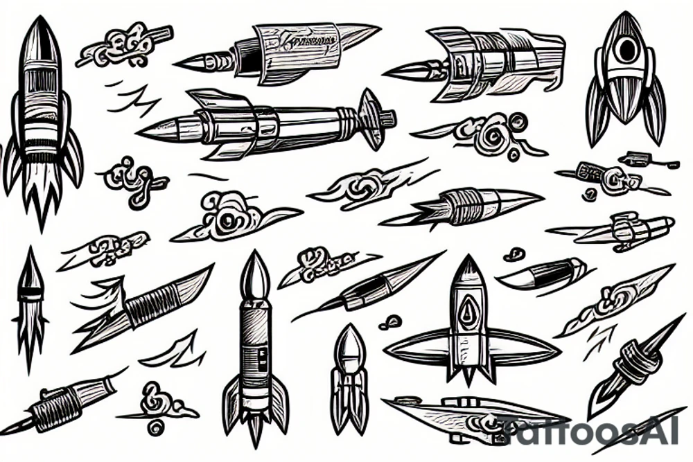 american traditional rocket taking off tattoo idea