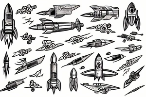 american traditional rocket taking off tattoo idea
