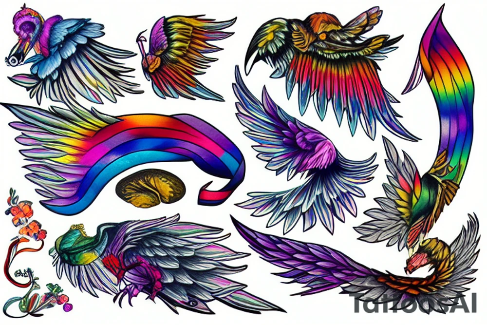 rainbow wing tattoo idea