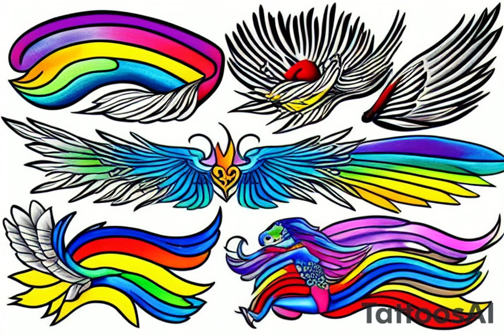 rainbow wing tattoo idea