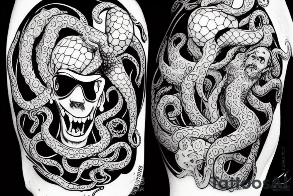 Leo Messi with octopus extremities. tattoo idea