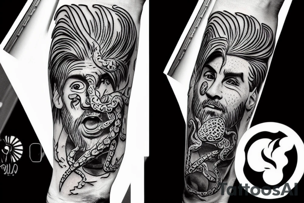 Leo Messi with octopus extremities. tattoo idea