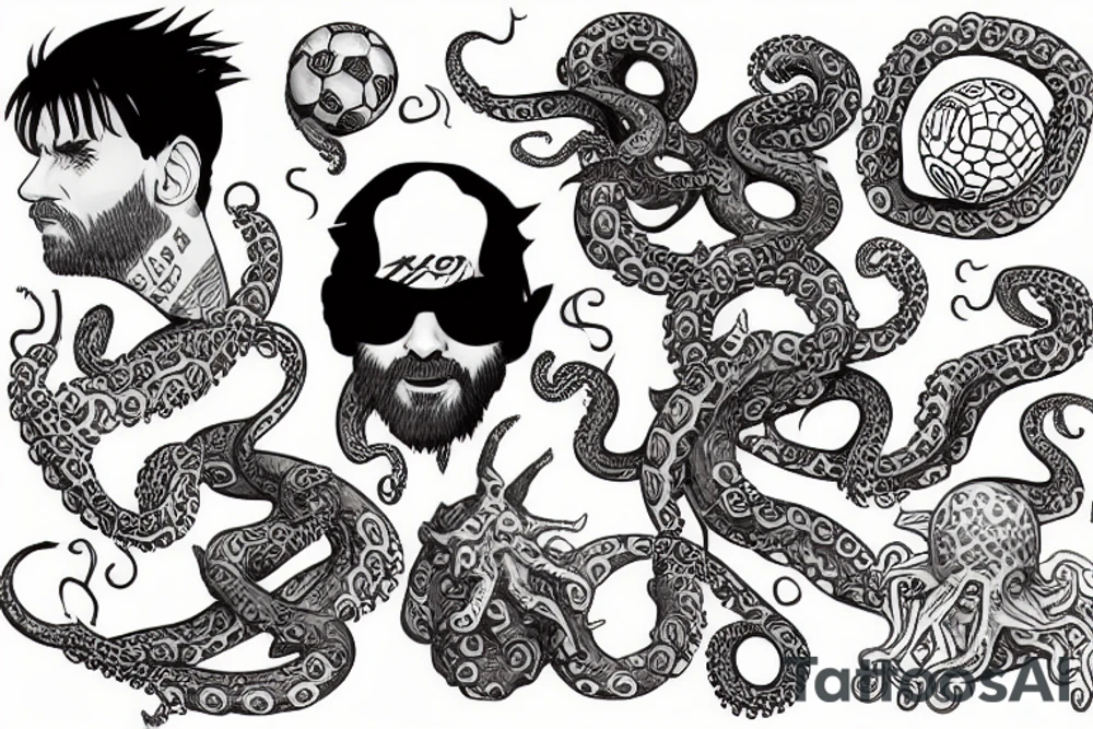Leo Messi with octopus extremities tattoo idea
