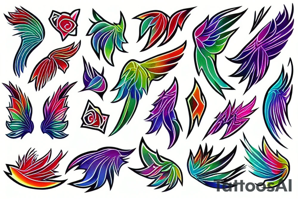 rainbow wing tattoo idea