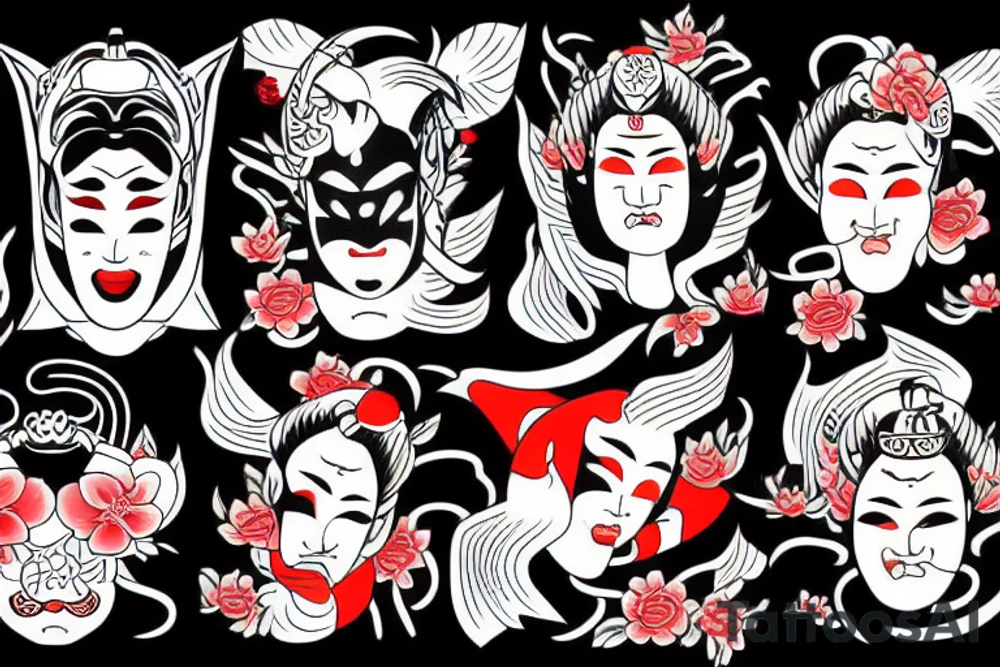 Geisha whit oni mask and koi fish tattoo idea