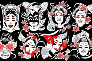 Geisha whit oni mask and koi fish tattoo idea