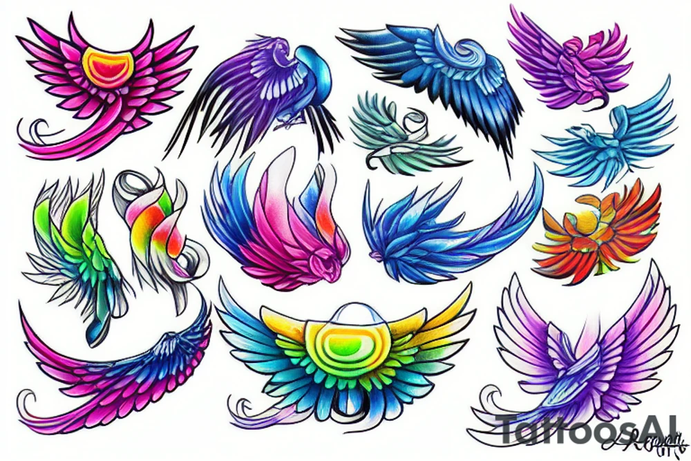 rainbow wing tattoo idea