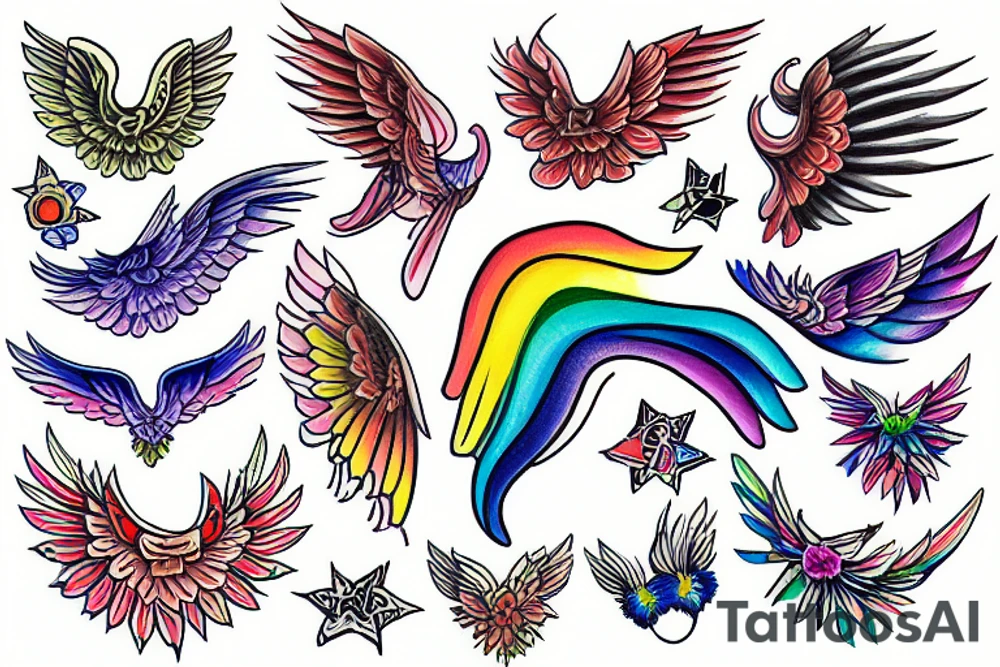 rainbow wing tattoo idea