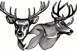 leaping male deer with whipshading and mouth open tattoo idea