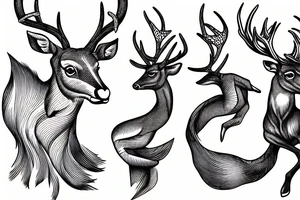 leaping male deer with whipshading and mouth open tattoo idea